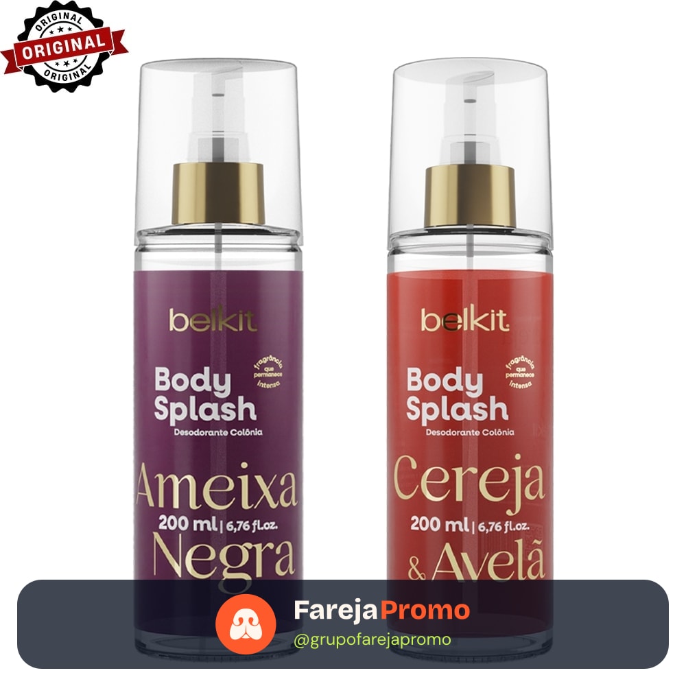 Kit 2 Body Splash Ameixa Negra, Maracujá ou Cereja 200ml BELKIT Alta Projeção e Fixação