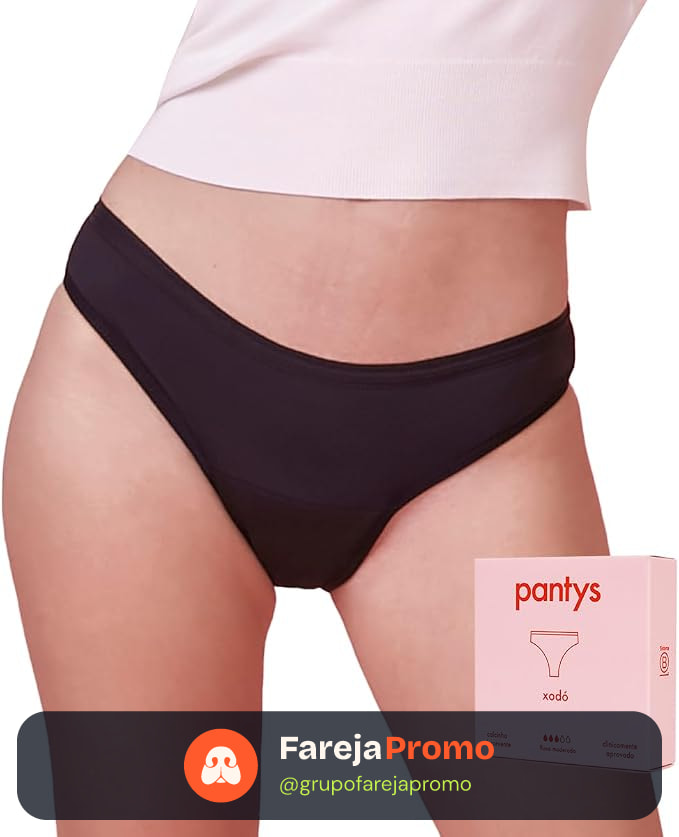 Calcinha Absorvente Menstrual Pantys Xodó, Fluxo Moderado, Feminino, Preto, 1 Unidade