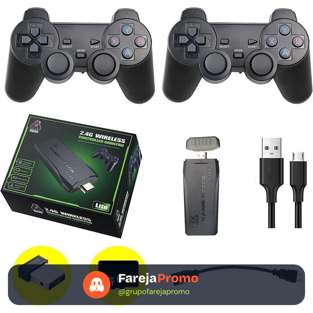 Videogame Stick 10mil 2 Controles Sem Fio Console Portatil Jogos Retro Antigo /A cor será enviada aleatoriamente