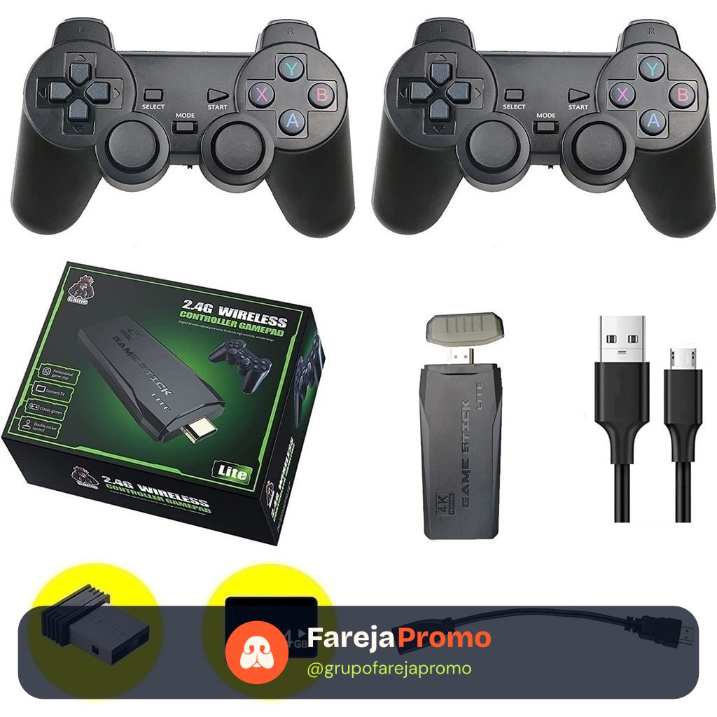 Videogame Stick 10mil 2 Controles Sem Fio Console Portatil Jogos Retro Antigo /A cor será enviada aleatoriamente