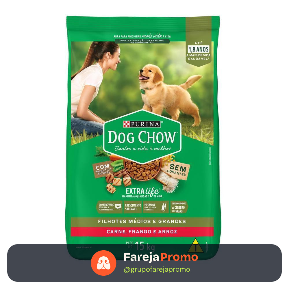 Ração Dog Chow Cães Filhotes Frango e Arroz 15kg Purina