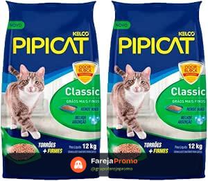 Kit 2 Unidades Areia Higiênica PipiCat Classic 12kg