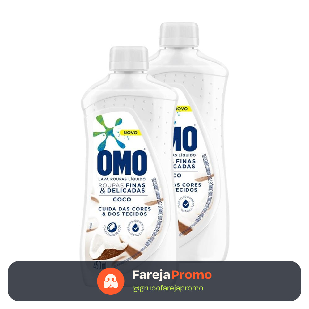 Kit 2 Lava-Roupas Omo Líquido Roupas Finas e Delicadas Coco 450ml