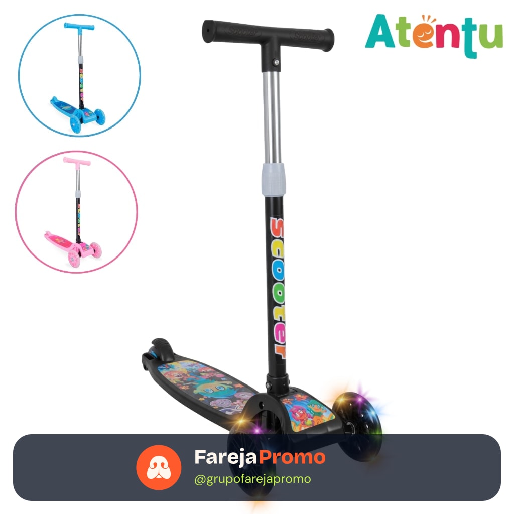 Patinete infantil 3 rodas com led luzes dobrável ajustável menino menina
