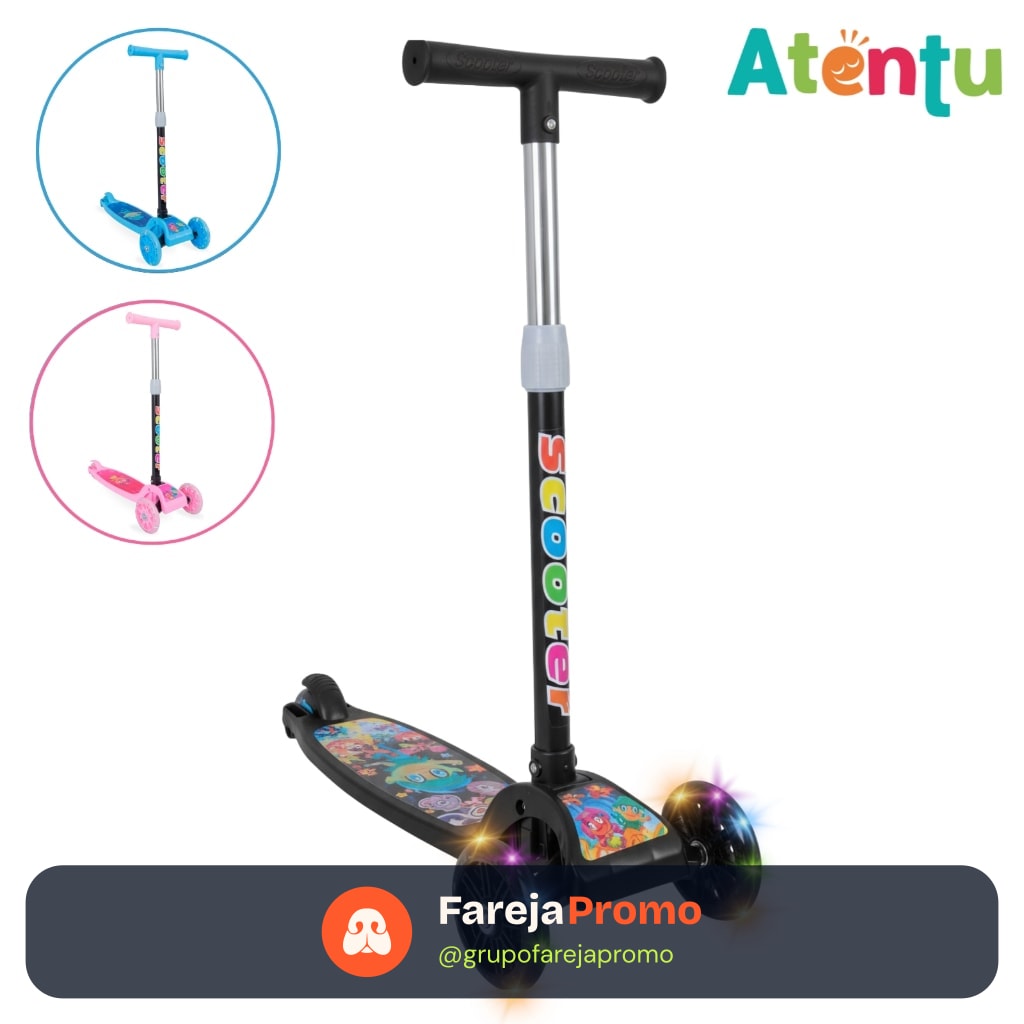 Patinete infantil 3 rodas com led luzes dobrável ajustável menino menina