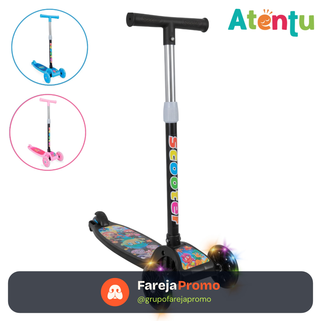 Patinete infantil 3 rodas com led luzes dobrável ajustável menino menina