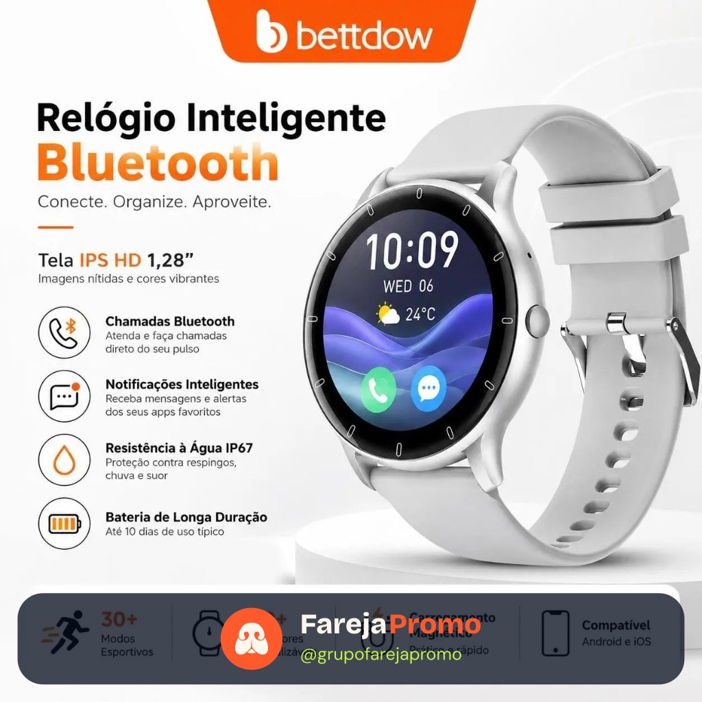 Relógio inteligente BETTDOW, à prova d'água IP67, tela IPS curva de 1,28 polegadas, chamadas Bluetooth, carteira eletrôn