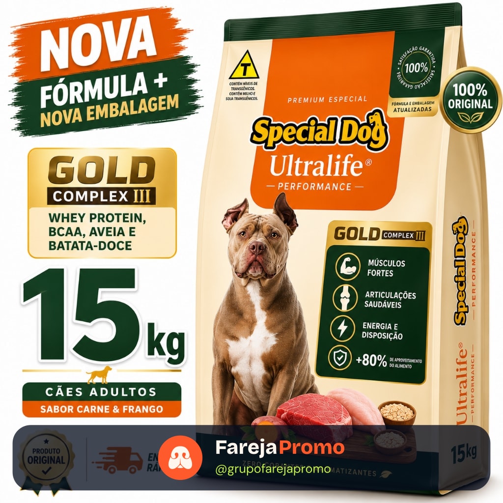 Ração Special Dog Adulto Performance Ultralife Gold Cães Adultos Carne e Frango 15Kg