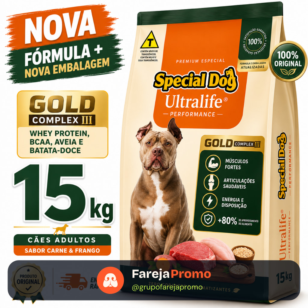Ração Special Dog Adulto Performance Ultralife Gold Cães Adultos Carne e Frango 15Kg