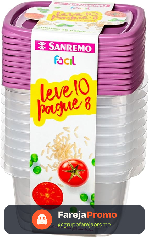 Sanremo - Kit com 10 Potes Plásticos Quadrados de 800mL, Linha Fácil