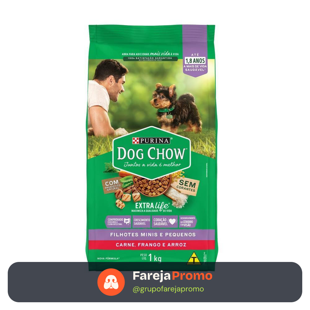 Ração Seca Nestlé Purina Dog Chow Extra Life Carne, Frango e Arroz Cães Filhotes Raças Minis e Pequenas - 1Kg