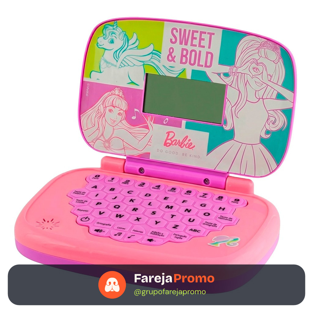Notebook Educativo Infantil Barbie Rosa Menina Bilíngue 2 em 1 Brinquedo Didático Inglês Português