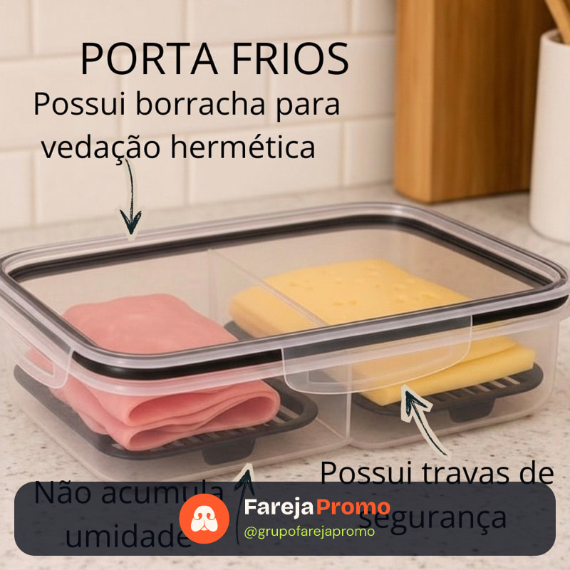 Porta Frios Duplo Preto para Presunto e Queijo Com Fundo Removível Para Conservar e Organizar a Geladeira Hermetico