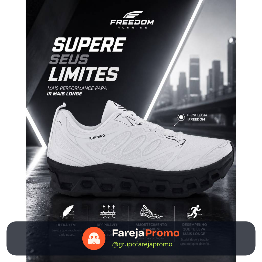 Tenis Masculino Escolar Academia Original FREEDOM Corrida Caminhada Lançamento PROMOCAO EVOUTION BRANCO