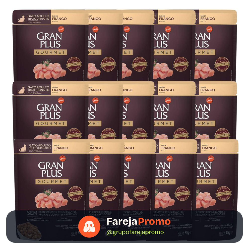 Caixa 18un Ração Úmida Granplus Sache Gato Trato Urinário Frango 85g
