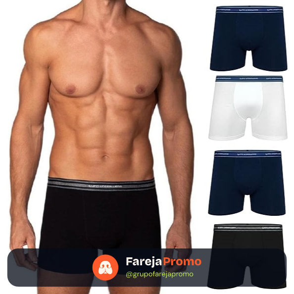 Kit 4 Cuecas Boxer Lupo Algodão Original Masculina Confortável Cotton Adulto Cueca Box Respirável