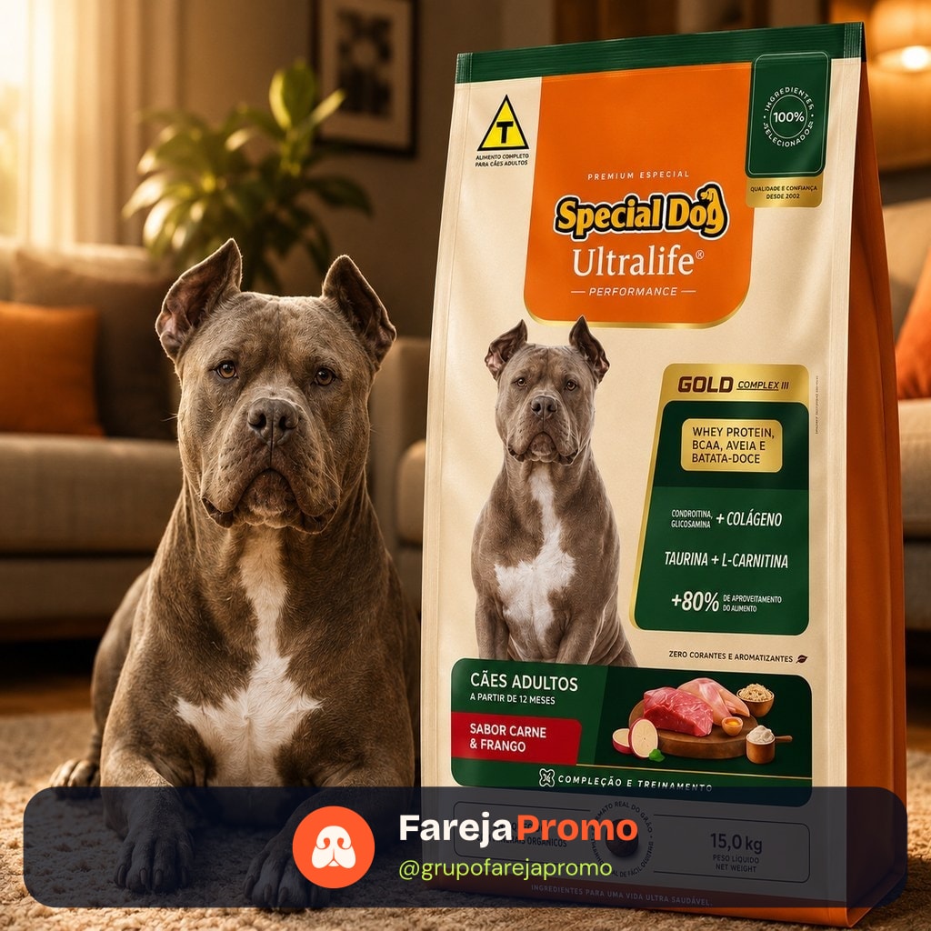 Ração Para Cachorro 15kg Special Dog Ultralife Gold Perfomance Adulto Carne Frango e Batata Doce