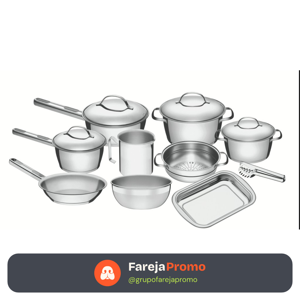Jogo de Panelas Tramontina Aço Inox Allegra 10 Peças Fundo Triplo Com Pegador de Massa