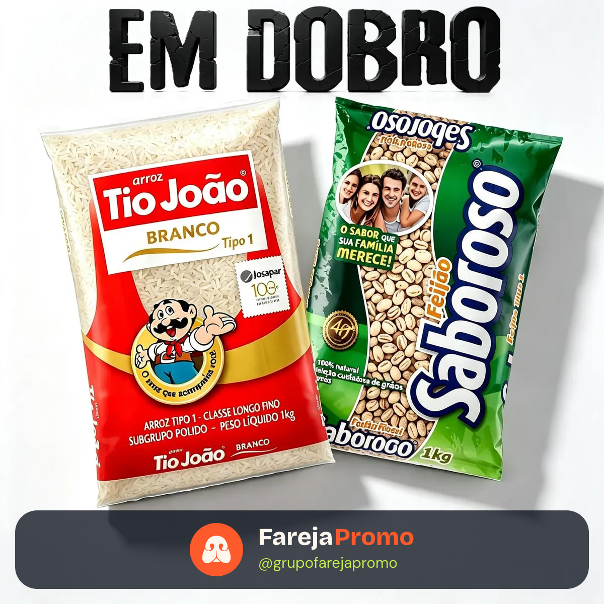 Kit Em Dobro Arroz Tio João + Feijão Carioca Saboroso 1kg