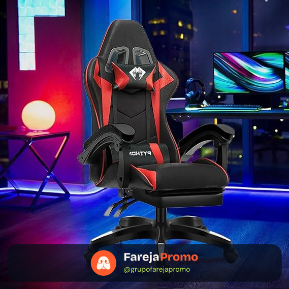 Cadeira Ergonomica Gamer Com Apoio Para Os Pés Vermelho