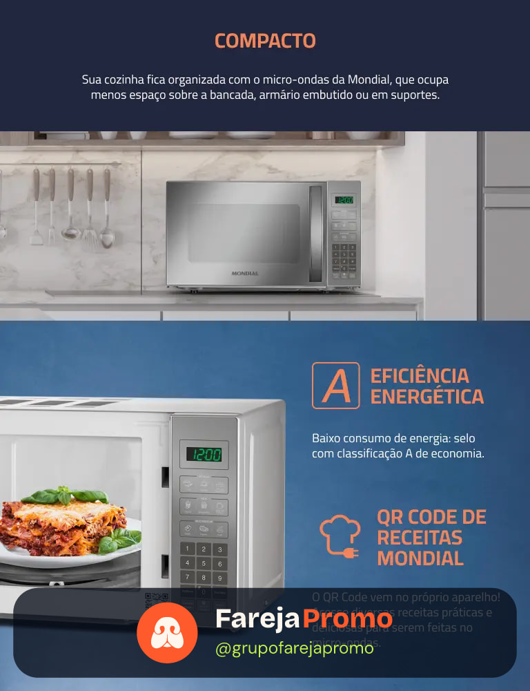 Micro-ondas Mondial 21L 1200W MO-01-21-E Espelhado