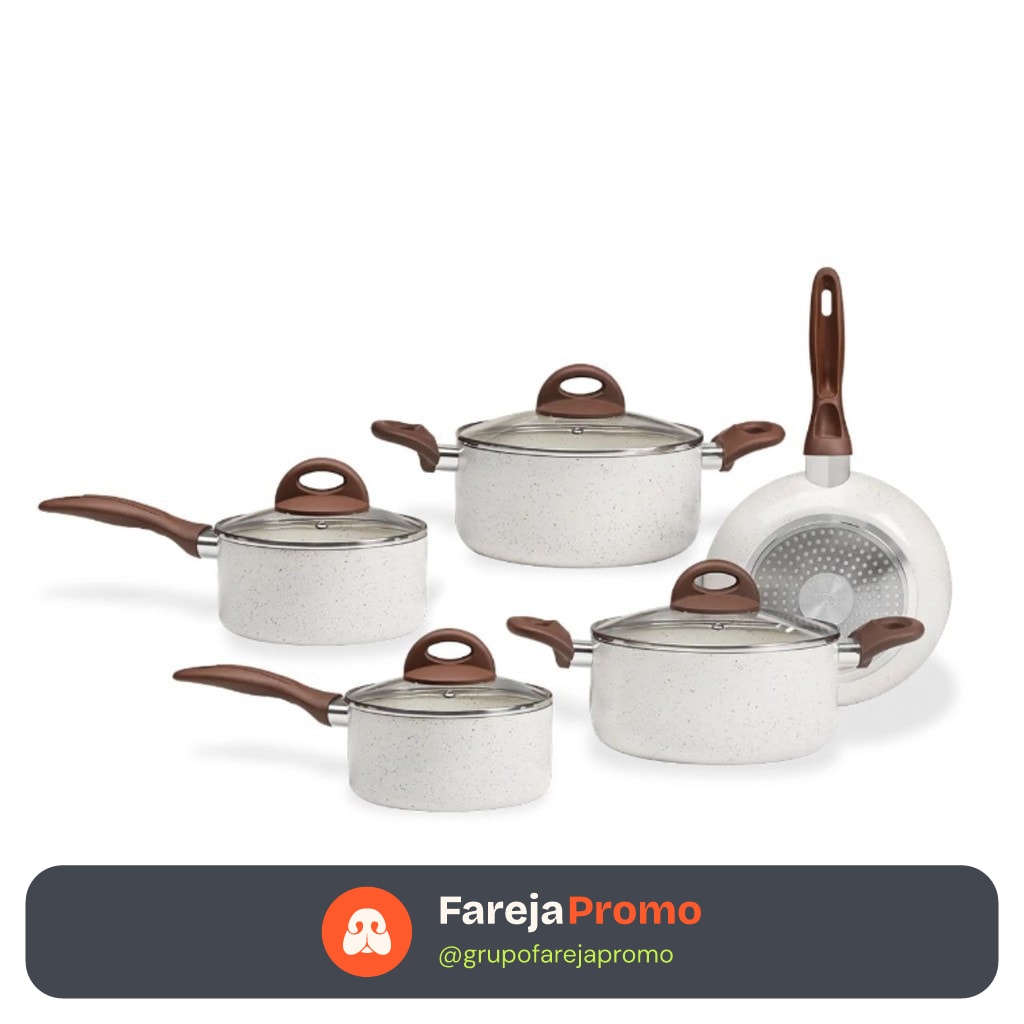 Jogo de Panelas Brinox De Indução Ceramic Life Granada 5 Peças Vanilla - Antiaderente